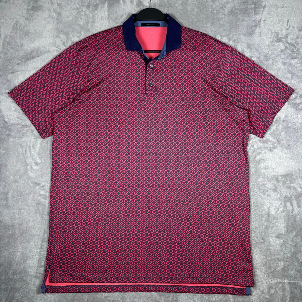 Greyson G Pattern Performance Polo Shirt Red Navy Size Large